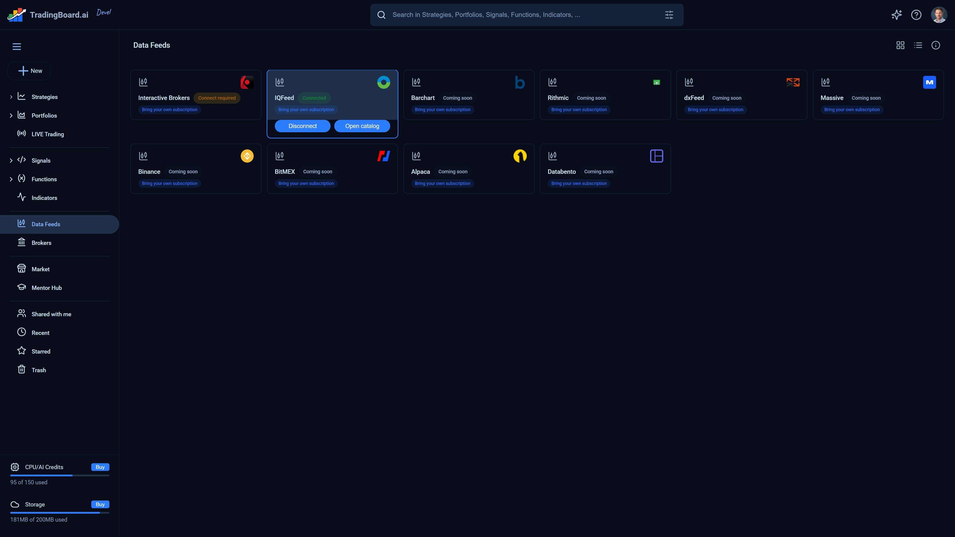 Market data feeds configuration