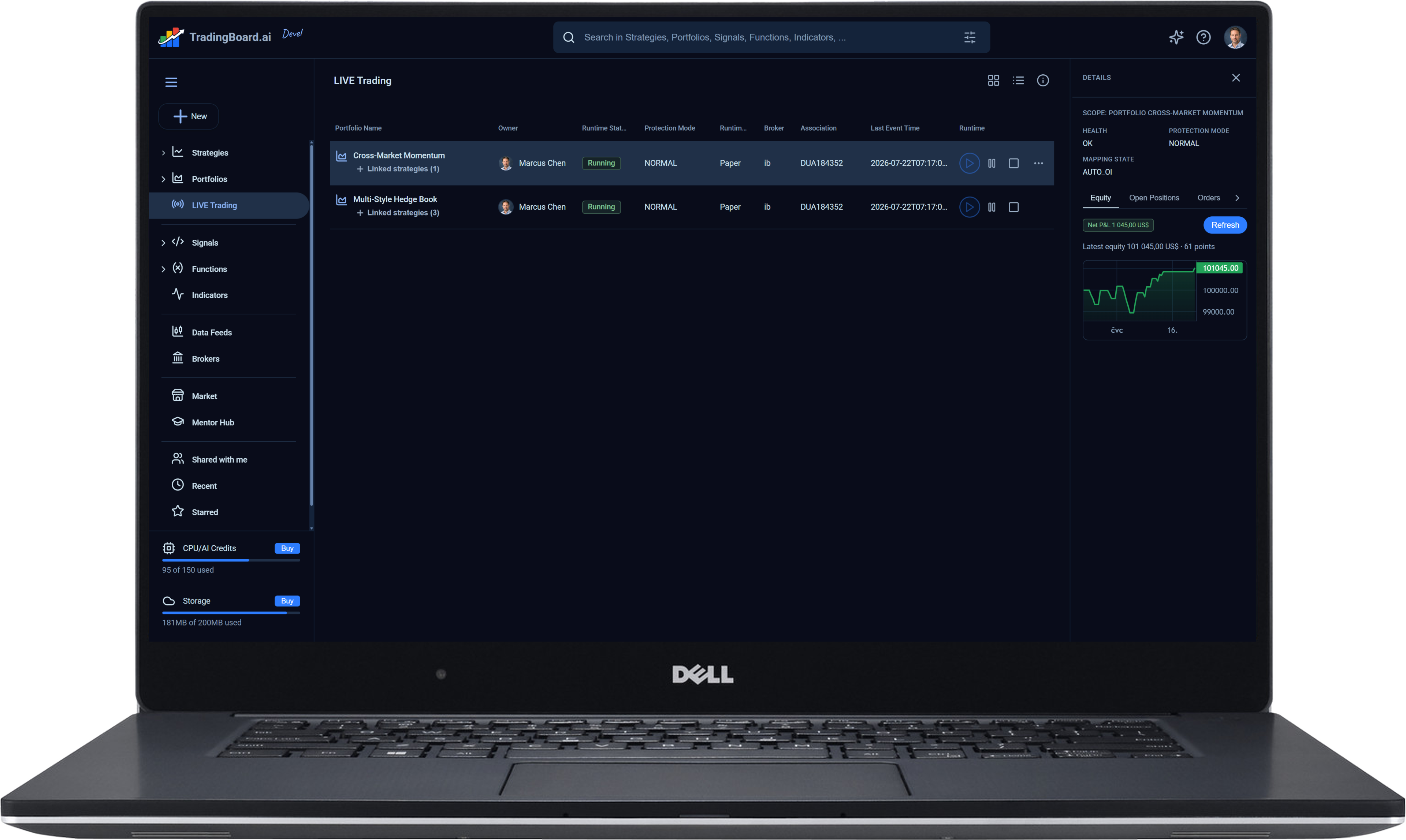 Live trading workspace on laptop