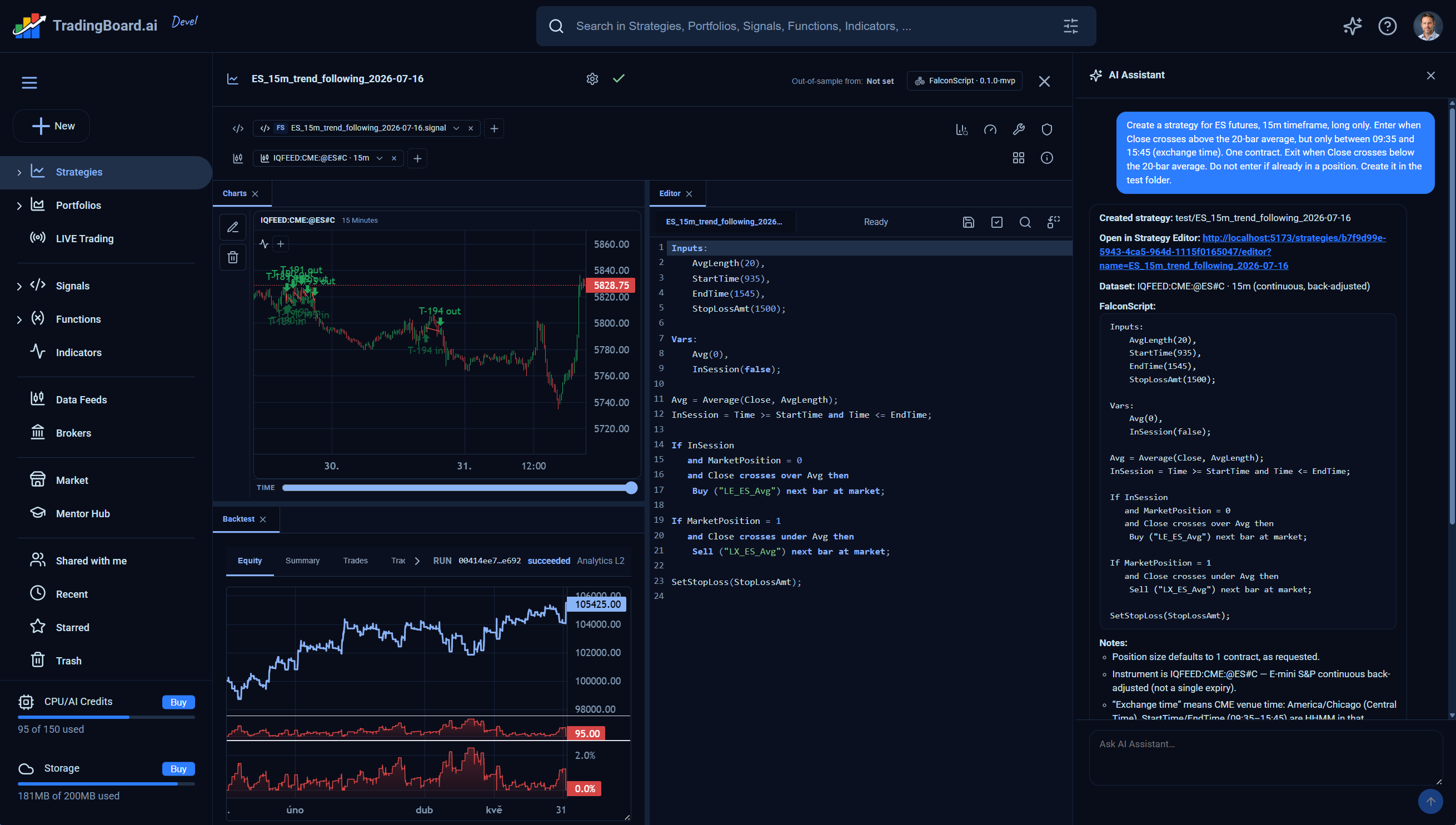 AI assistant with strategy editor